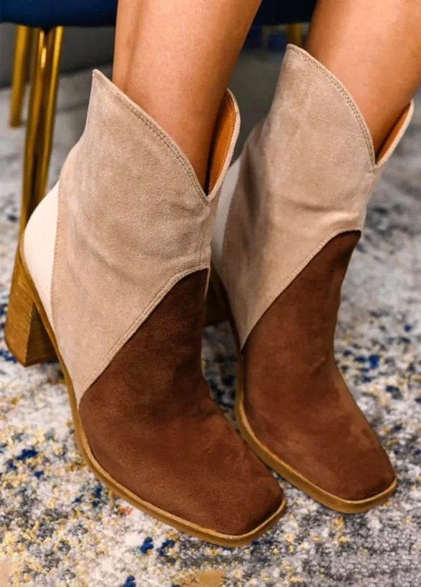 Brown Color Block Booties