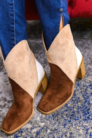 Brown Color Block Booties