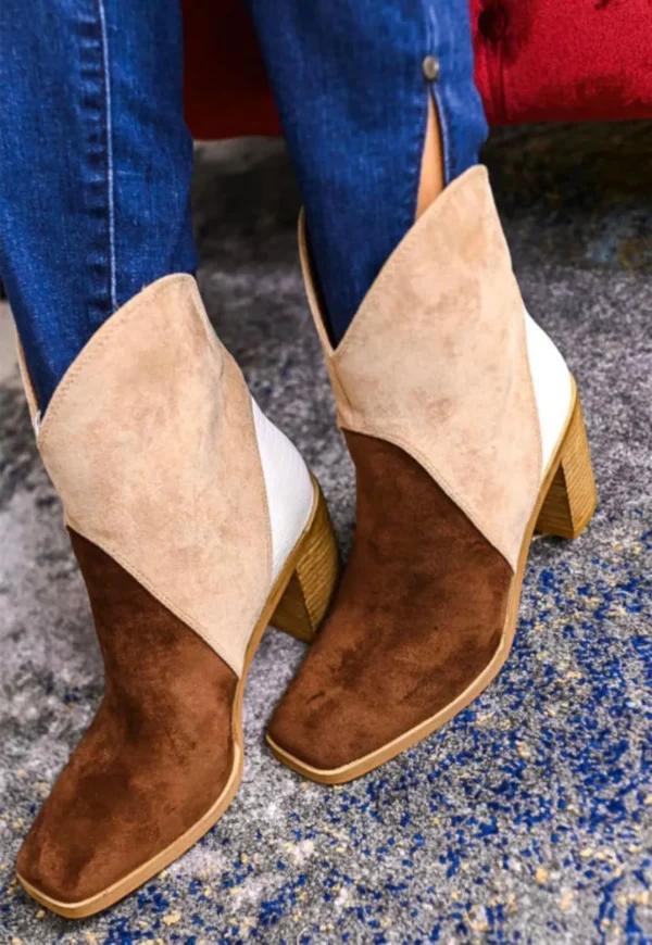 Brown Color Block Booties