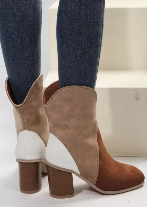 Brown Color Block Booties