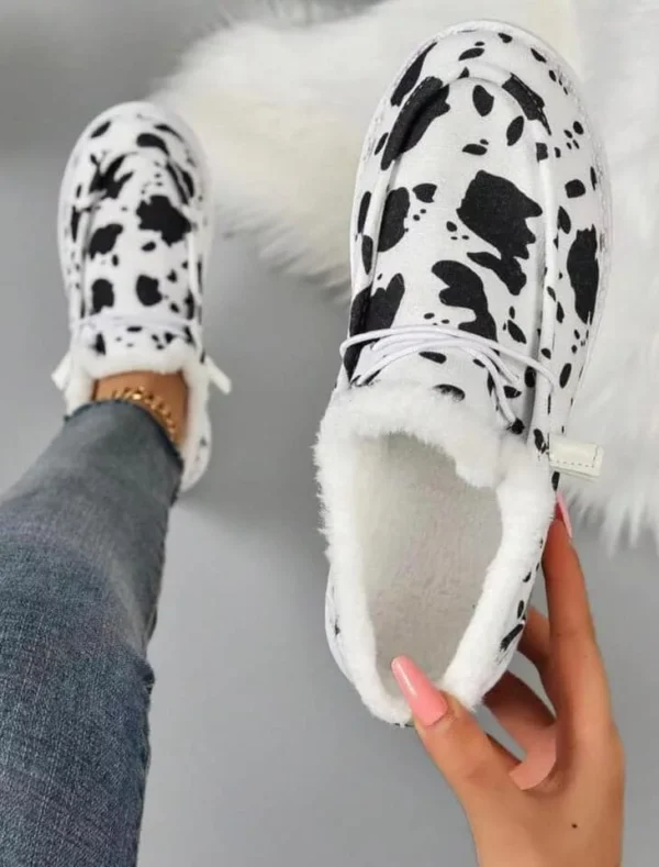 Cow Print Corduroy Fleece Lined Slip On's