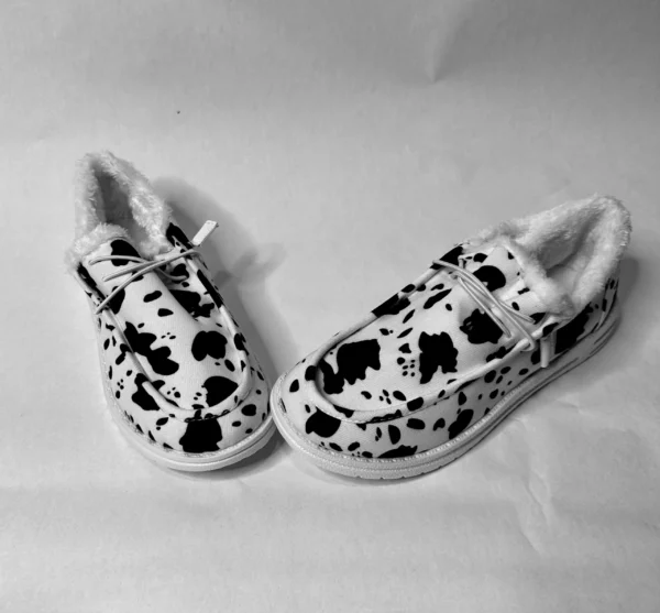 Cow Print Corduroy Fleece Lined Slip On's