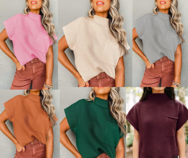 Mock Neck Short Sleeve Sweater