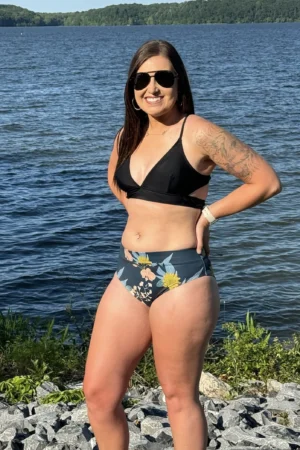 Black and Green Floral Bottom Bikini