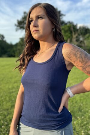 Solid Rib Basic Tank Top (Navy)