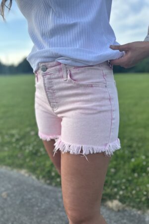 Acid Pink Risen Tummy Control High Rise Fray Hem Shorts